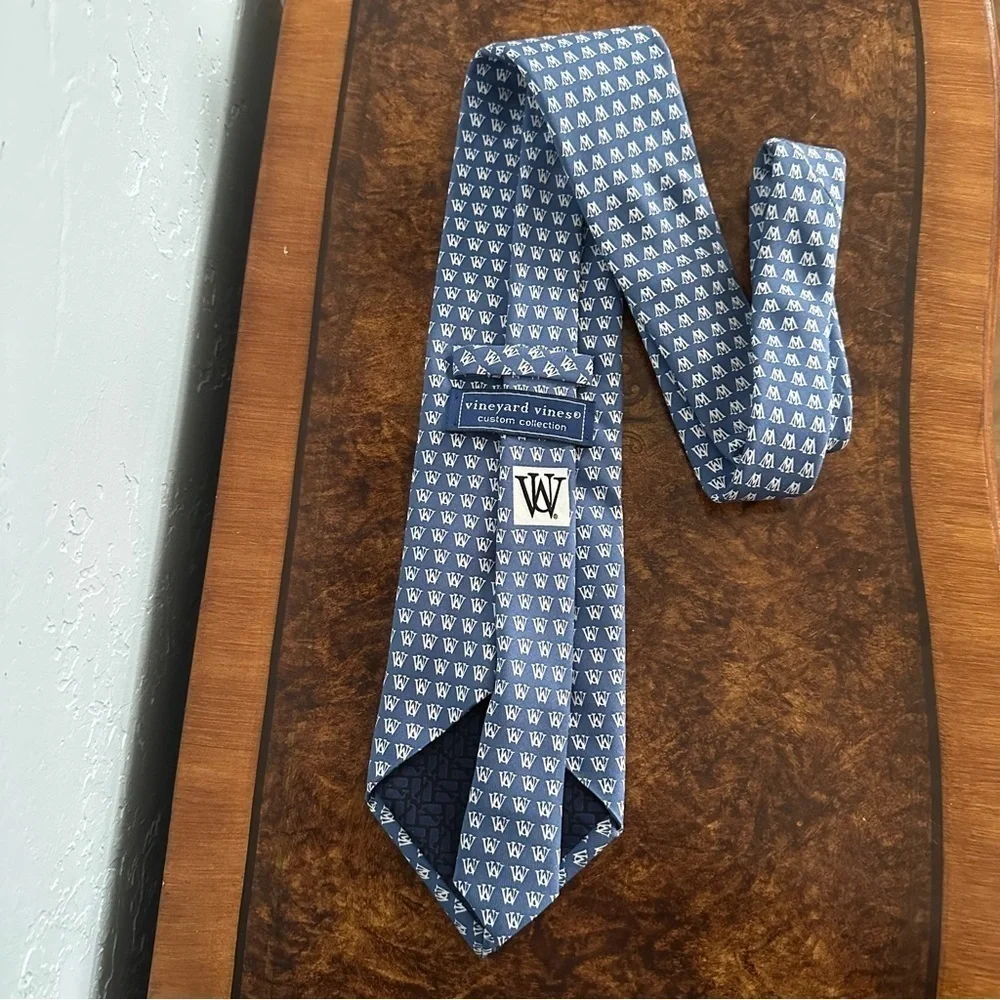 Vineyard Vines Blue & White Tie Formal Silk Custom Collection WU Monogram